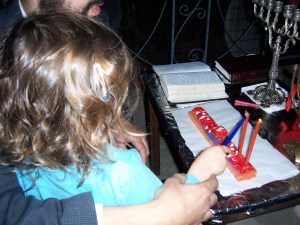 lighting chanukiah with abba